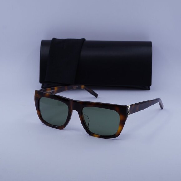 Saint Laurent SL M131/F 003 Sunglasses Havana Square Frame, Green Lenses - Picture 11 of 11